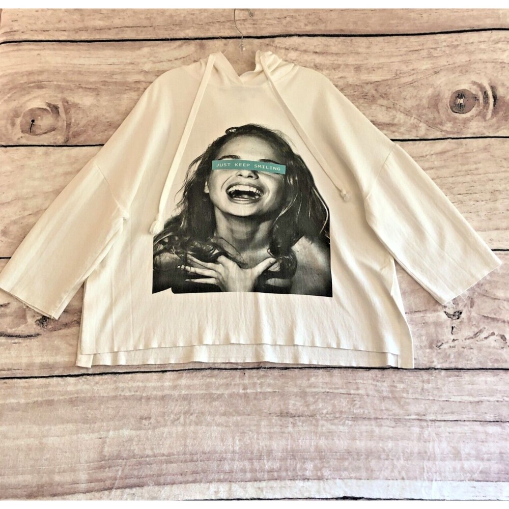 Maybe Crazy Hoodie Mens M Just Keep Smiling Oversized Sweatshirt Handmade Cotton